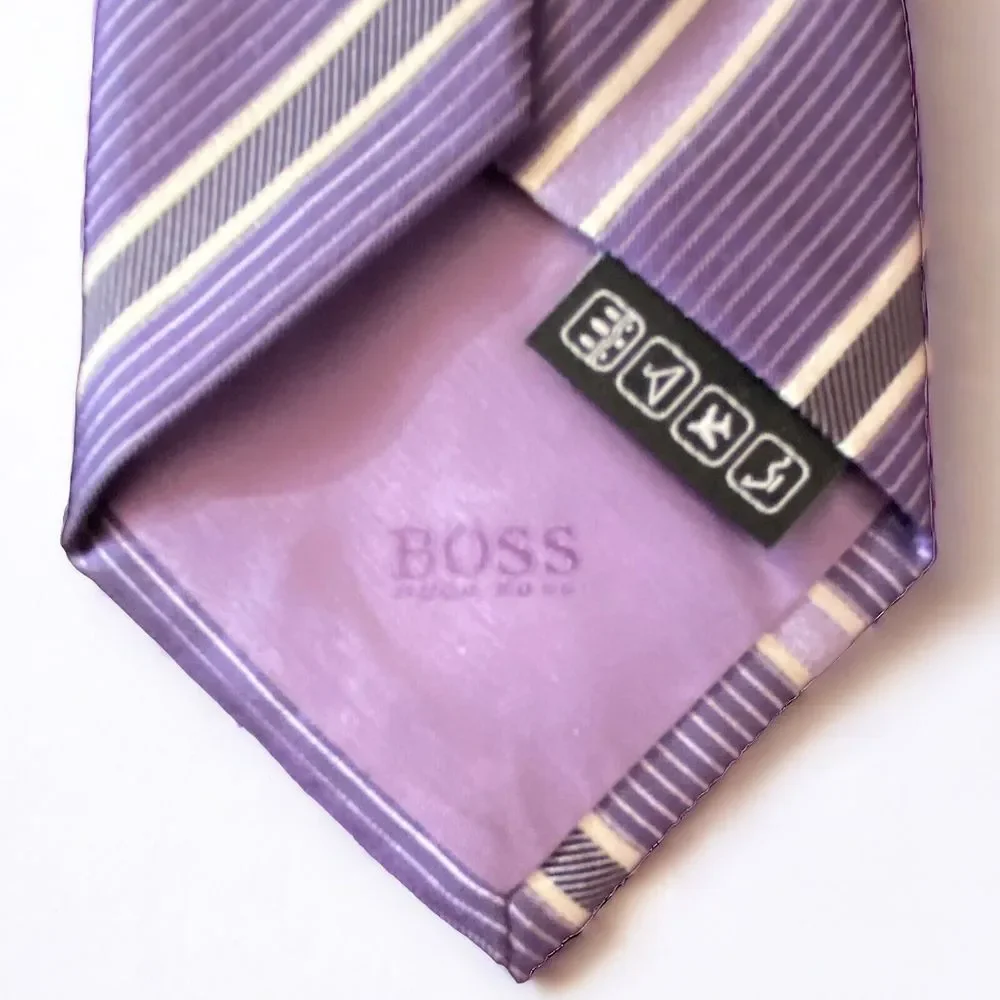 BOSS Hugo Boss Men’s 100% Silk Purple Striped 3” Tie Necktie Made in Italy